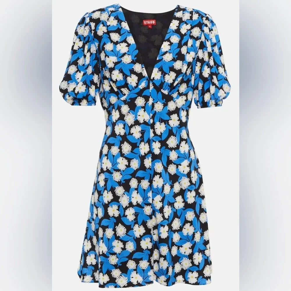 🆕🔖 Staud ✨ Mini Milla Dress ✨White Acid Floral Print ✨ Size 14 ✨ NWT!! - Picture 5 of 14